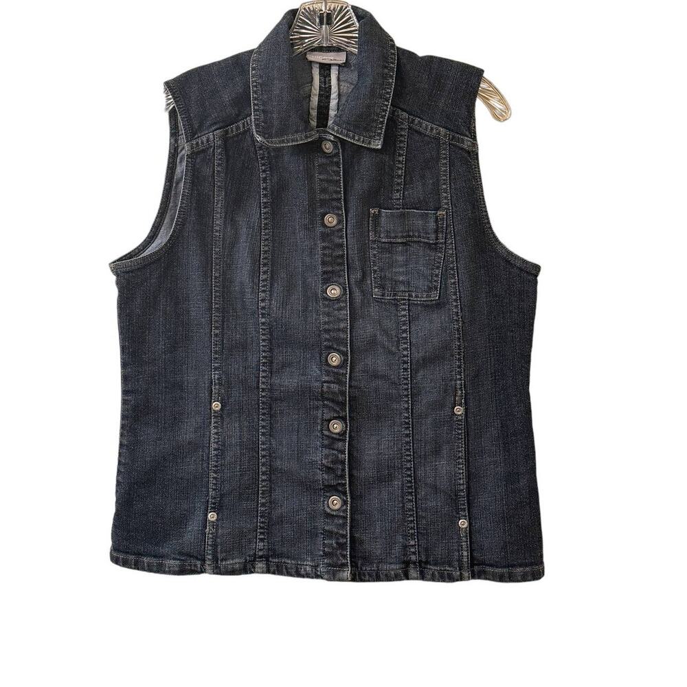 Chico's Platinum Dark Wash Denim Blue Jean Western Vest Snap Size Medium